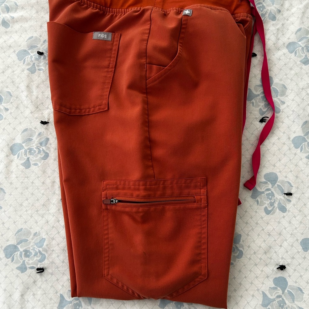 Figs Women's Pants in Orange with Pink Drawstring - Picture 2 of 3